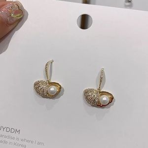 Sparkling CZ Silver Shell Pearl Drop Earrings!
